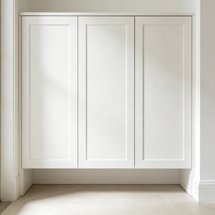 Minimalist White Entryway Shoe Cabinet